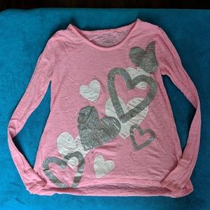 Justice pink sheer LS tee -heart/silver glitter 14